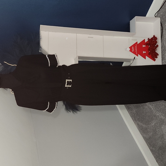 NWT Black Jumpsuit w/pearl accents - Picture 2 of 8